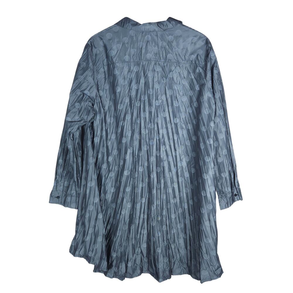 Sun Kim Tunic Jacket Medium Gray Pleated Polka Dot Button Down Artsy Boho Chic - Picture 7 of 13